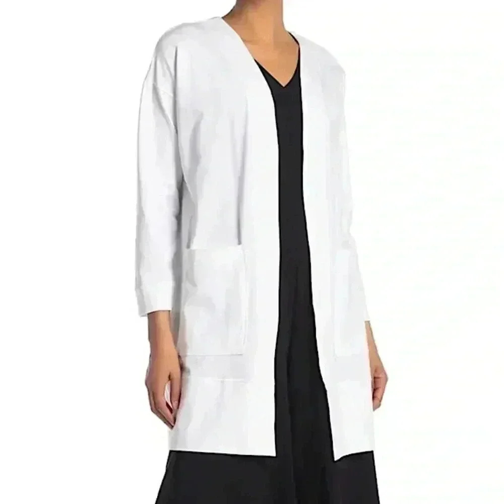New Eileen Fisher White Cotton Jersey Jacket Size Medium Open Front
